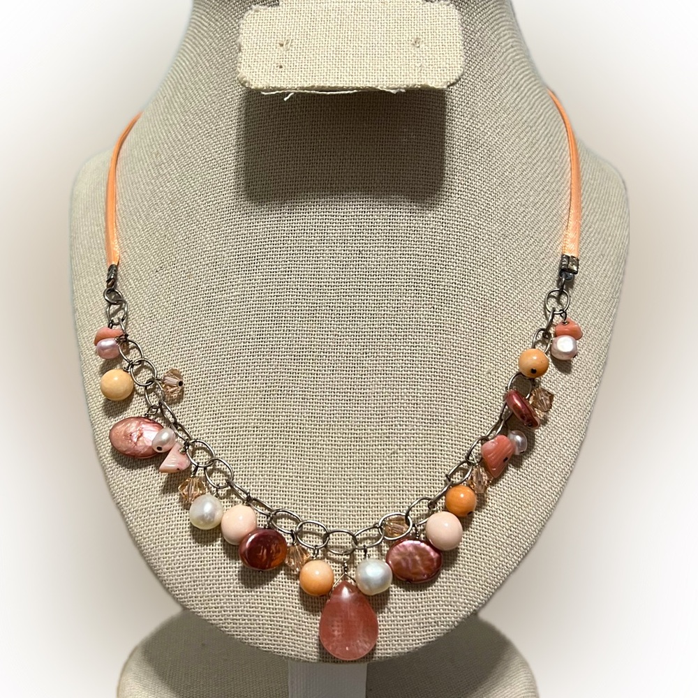 Pink Pearl & Gemstone Beaded Sterling Silver Necklace